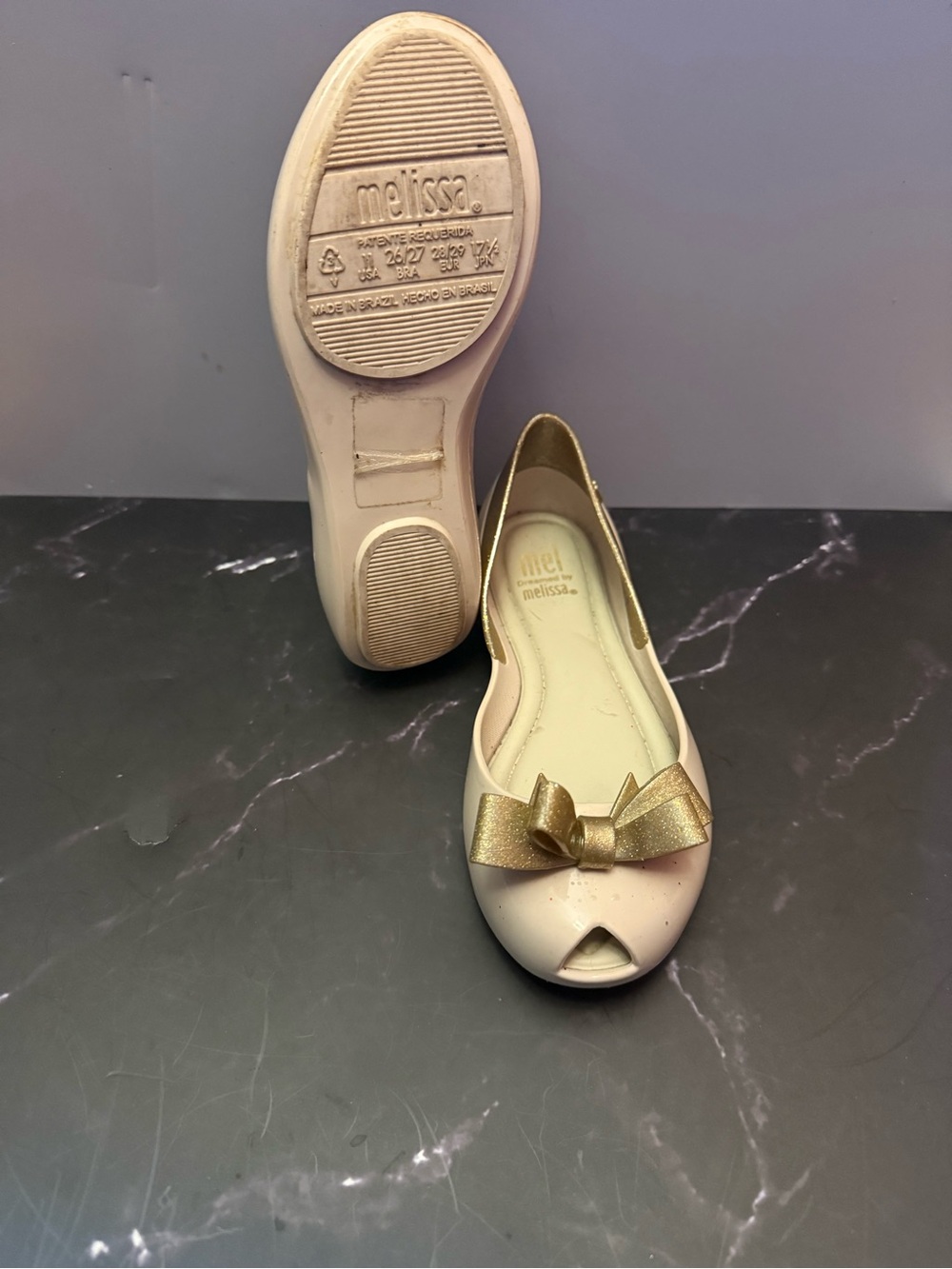 Mel by Melissa Gold Bow Peep-Toe Flats